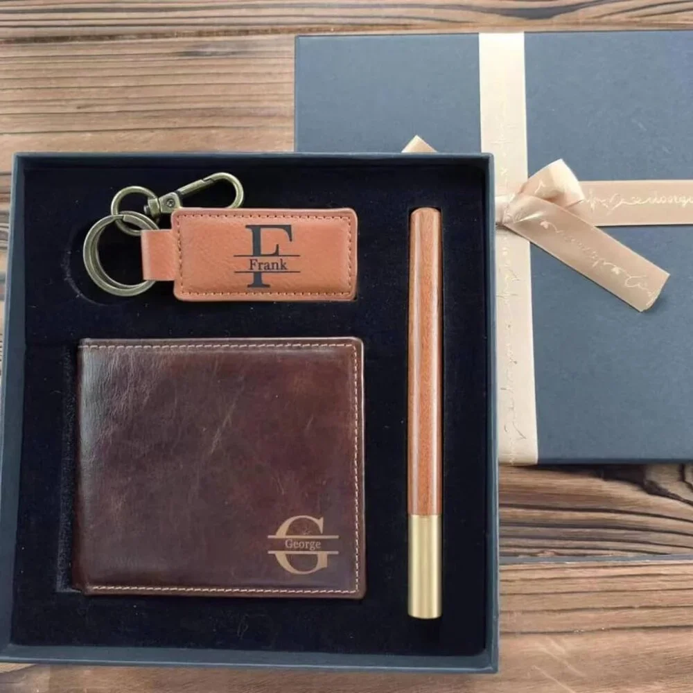 Mens Wallet, Father's Day Gifts, Personalized Leather Wallet Gifts Set,